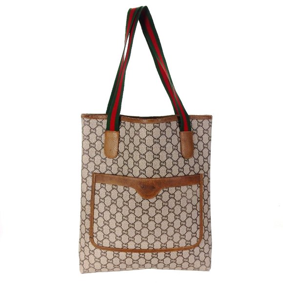 Vintage GUCCI PLUS Supreme Web GG Monogram Canvas Leather Shopper Bag - Picture 1 of 11